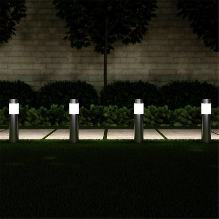 PURE GARDEN Pure Garden 50-LG1062 15 in. Stainless Steel Solar Path Bollard Outdoor Stake Lighting for Garden - Silver - Set of 6 50-LG1062